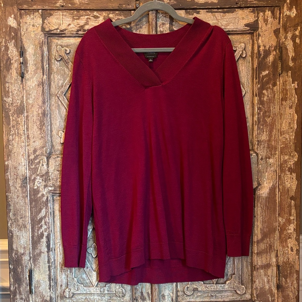 Talbots Merino Wool Sweater in Rich Burgundy